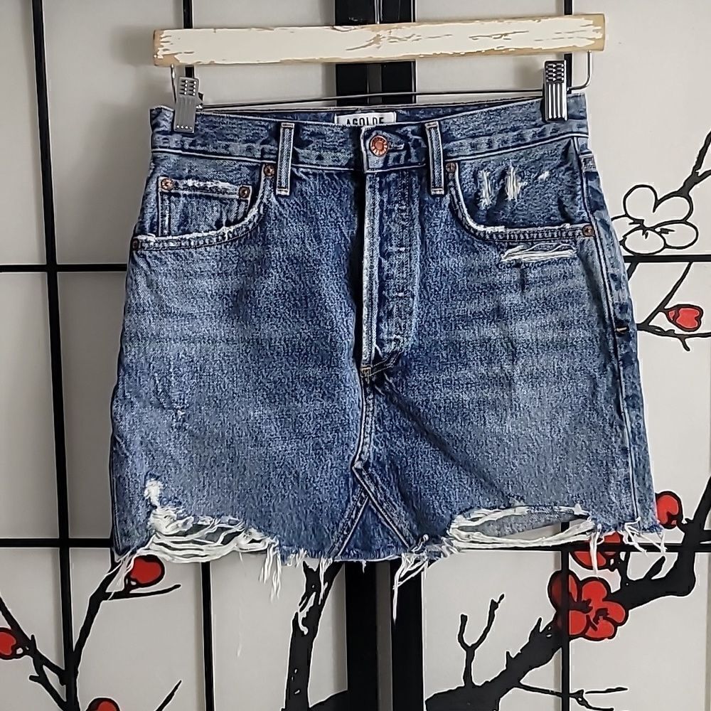 Agolde Quinn High Rise Denim Mini Skirt 25 - Picture 8 of 10